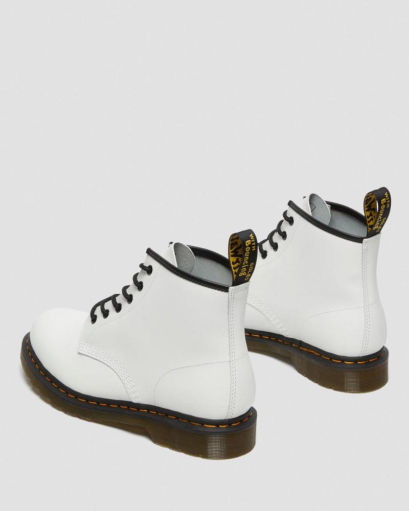 White Women's Dr Martens 101 Yellow Stitch Smooth Leather Ankle Boots | CA 10EBC